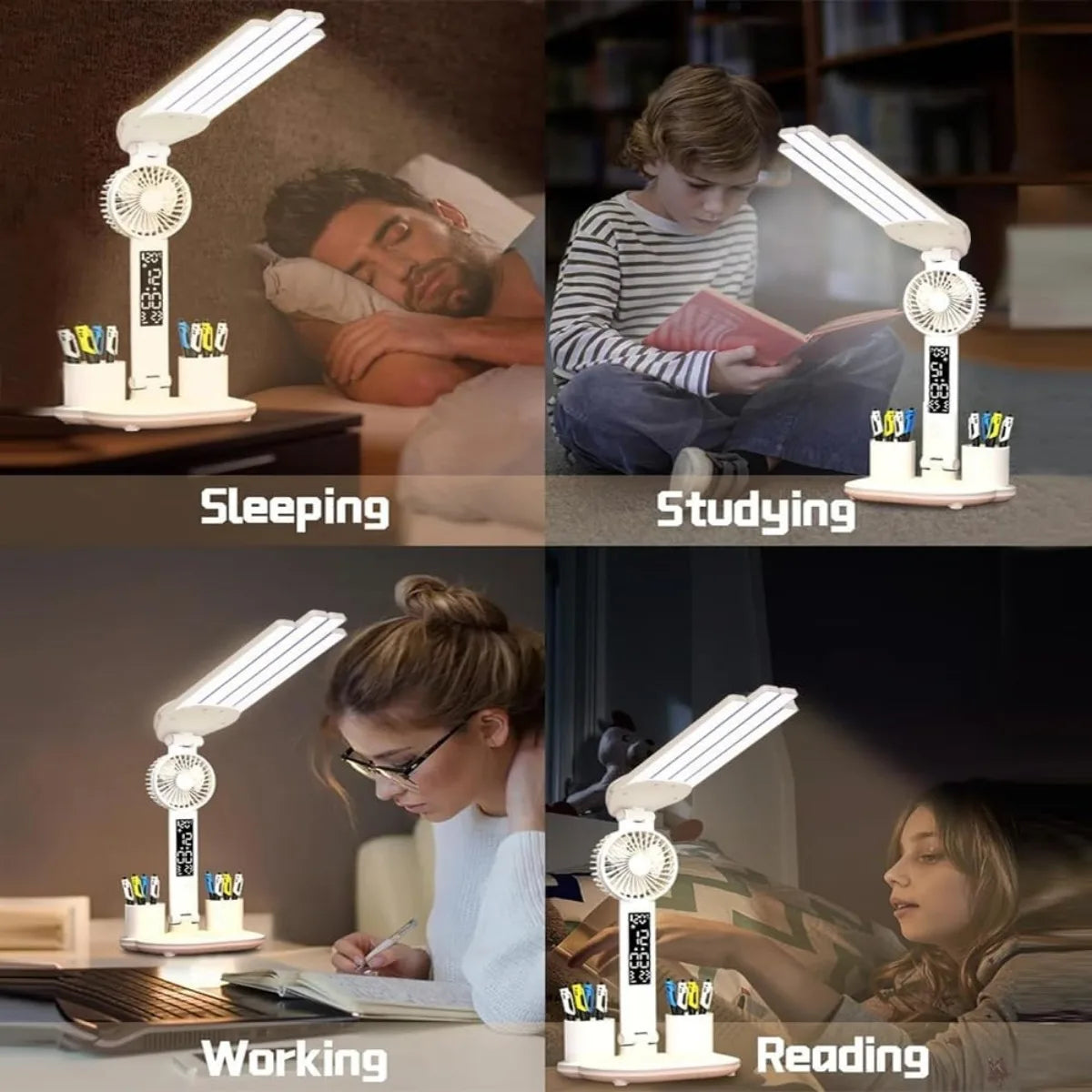 LED Desk Lamp - Folding USB Charging Multifunction Desk Light with Fan & Clock - ZOOMNSTORE