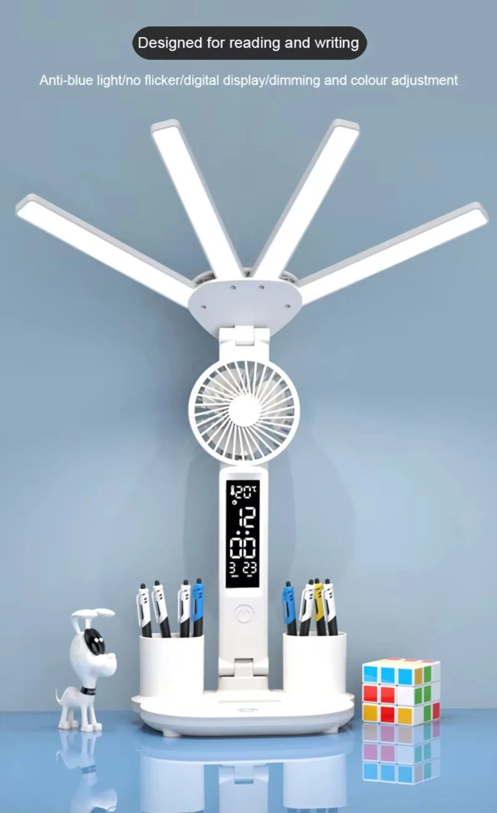 LED Desk Lamp - Folding USB Charging Multifunction Desk Light with Fan & Clock - ZOOMNSTORE