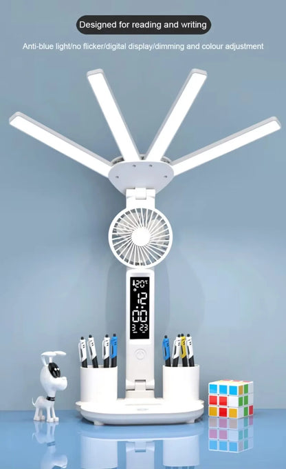LED Desk Lamp - Folding USB Charging Multifunction Desk Light with Fan & Clock - ZOOMNSTORE