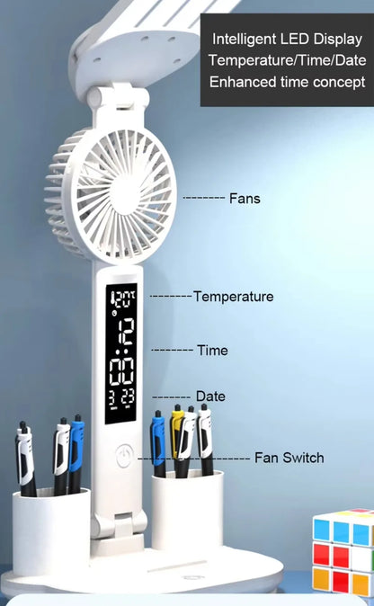 LED Desk Lamp - Folding USB Charging Multifunction Desk Light with Fan & Clock - ZOOMNSTORE