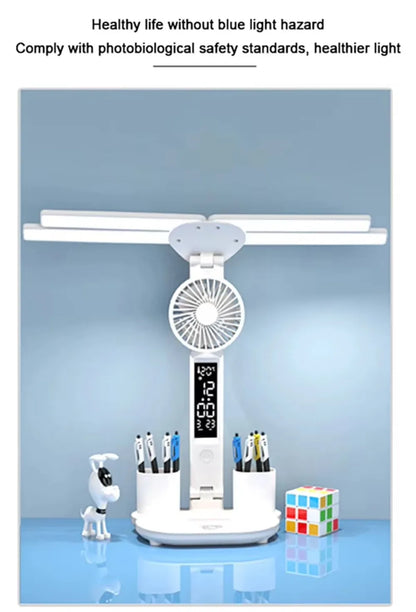 LED Desk Lamp - Folding USB Charging Multifunction Desk Light with Fan & Clock - ZOOMNSTORE