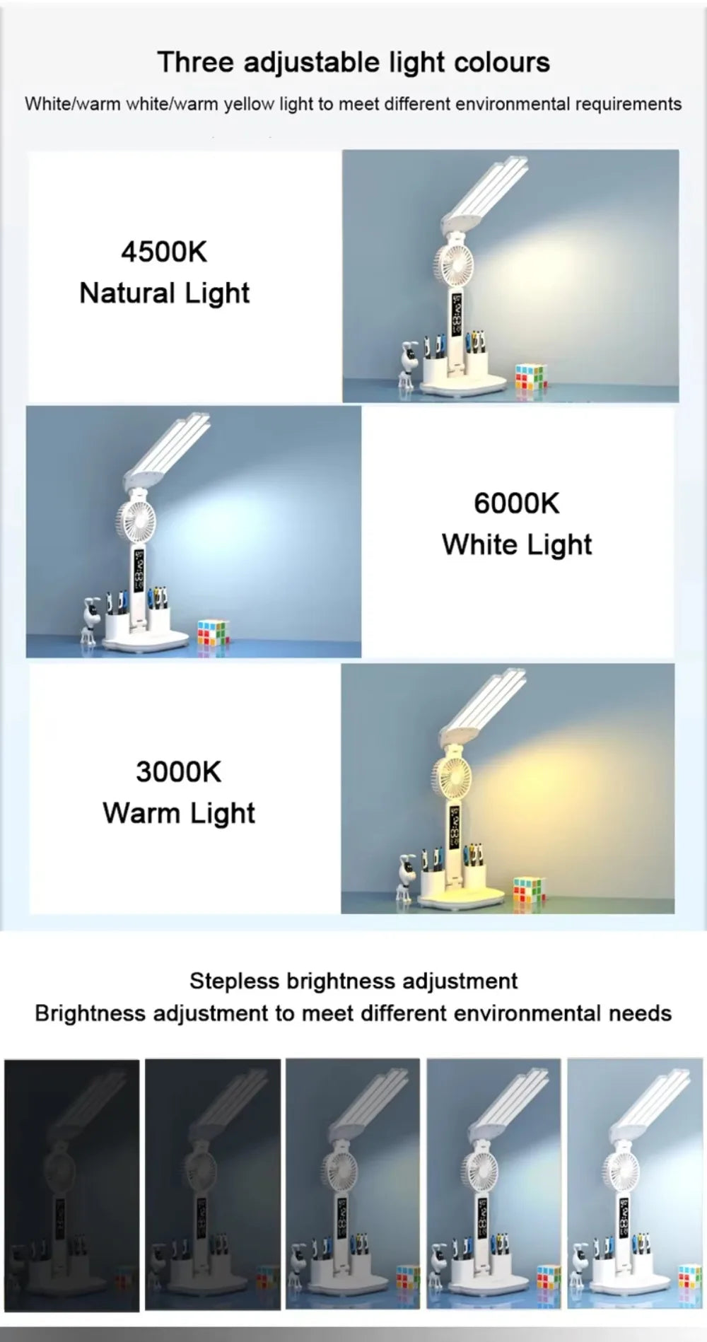 LED Desk Lamp - Folding USB Charging Multifunction Desk Light with Fan & Clock - ZOOMNSTORE