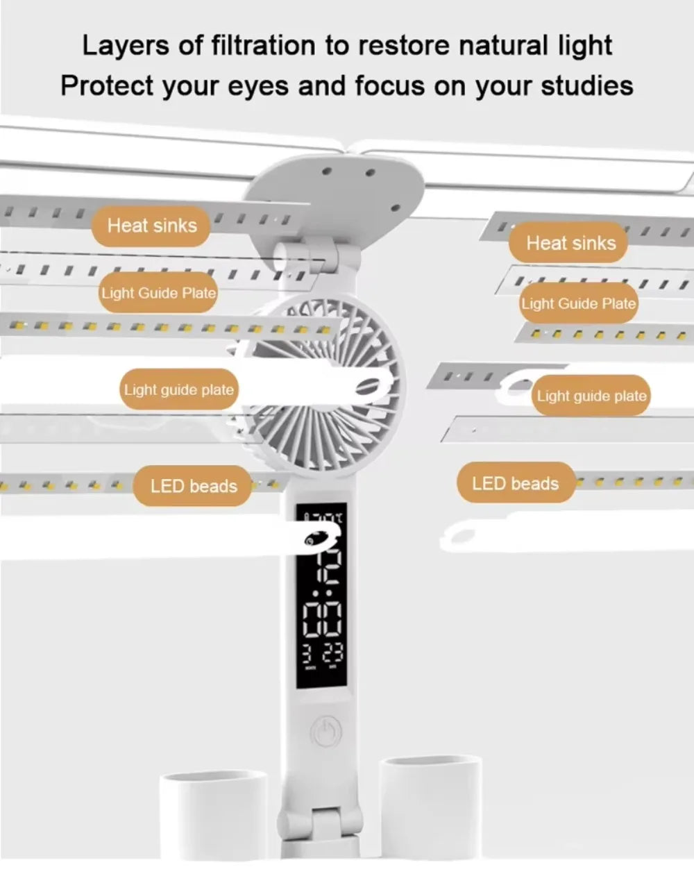 LED Desk Lamp - Folding USB Charging Multifunction Desk Light with Fan & Clock - ZOOMNSTORE