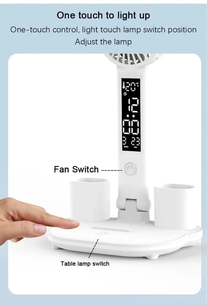 LED Desk Lamp - Folding USB Charging Multifunction Desk Light with Fan & Clock - ZOOMNSTORE