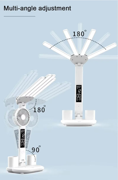 LED Desk Lamp - Folding USB Charging Multifunction Desk Light with Fan & Clock - ZOOMNSTORE