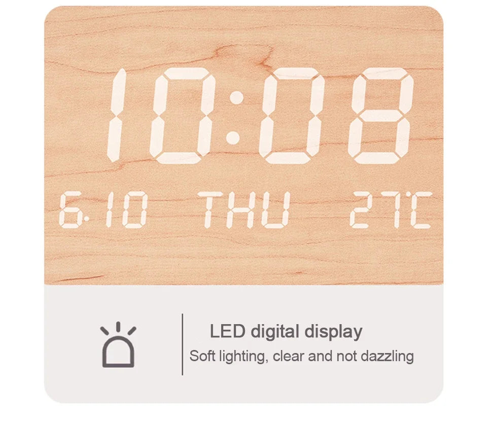LED Digital Wall Clock - Multi-Function Silent Time  Temperature Display for Home  Bedroom - ZOOMNSTORE