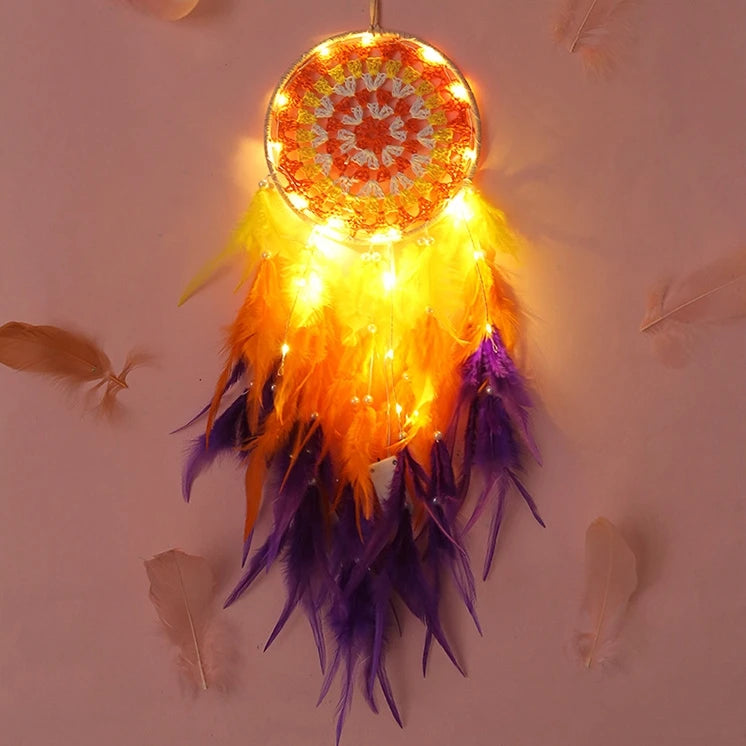 LED Wall Dreamcatcher - Handmade Feather Wind Chimes Art Decoration - ZOOMNSTORE
