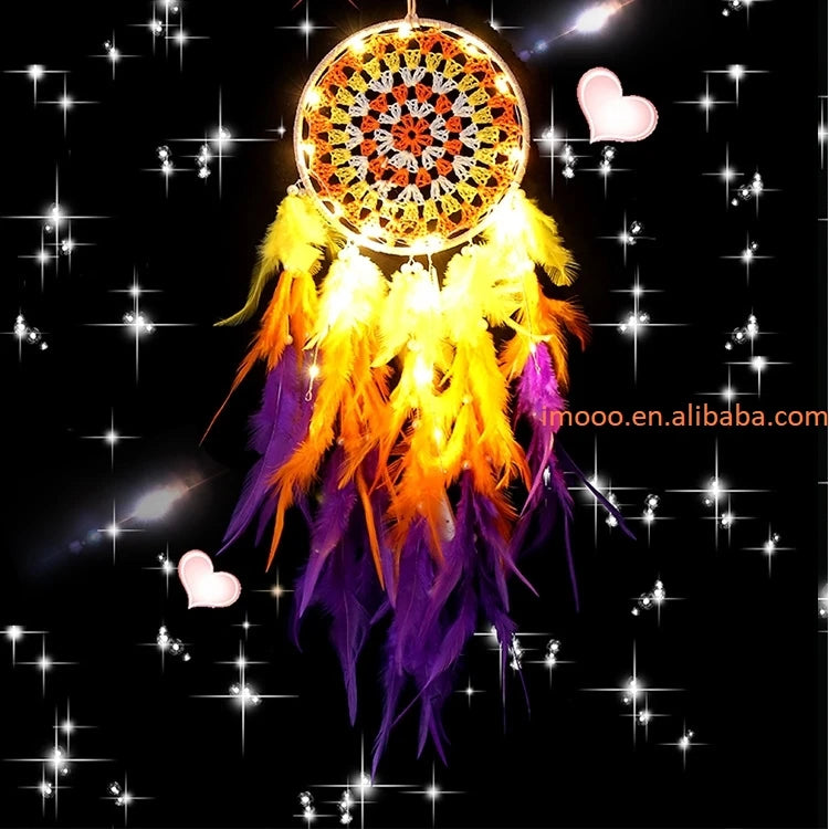 LED Wall Dreamcatcher - Handmade Feather Wind Chimes Art Decoration - ZOOMNSTORE