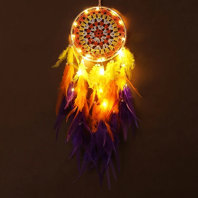 LED Wall Dreamcatcher - Handmade Feather Wind Chimes Art Decoration - ZOOMNSTORE