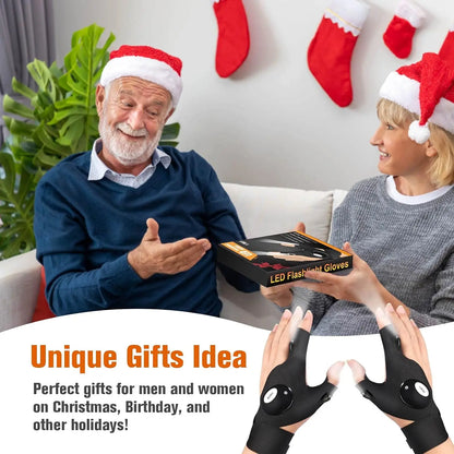 LED Flashlight Gloves – Waterproof Fingerless Half Finger Gloves for Outdoor Fishing & Cycling - ZOOMNSTORE