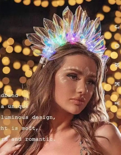 Light up Headband Glowing Crown Singers LED Laser Hairband Flashing Headdress Luminous Crown Nightclub Cosplay Party Headwear - ZOOMNSTORE