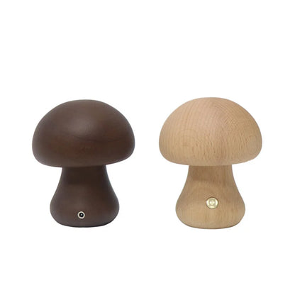 LED Mushroom Night Light - Wooden Bedside Table Lamp With Touch Switch, Adjustable Brightness - ZOOMNSTORE