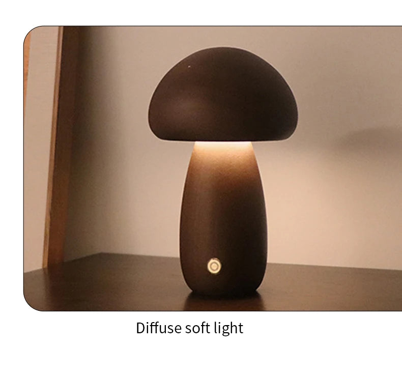 LED Mushroom Night Light - Wooden Bedside Table Lamp With Touch Switch, Adjustable Brightness - ZOOMNSTORE