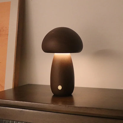LED Mushroom Night Light - Wooden Bedside Table Lamp With Touch Switch, Adjustable Brightness - ZOOMNSTORE