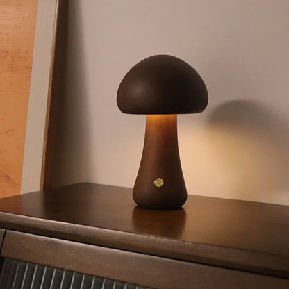 LED Mushroom Night Light - Wooden Bedside Table Lamp With Touch Switch, Adjustable Brightness - ZOOMNSTORE