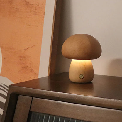 LED Mushroom Night Light - Wooden Bedside Table Lamp With Touch Switch, Adjustable Brightness - ZOOMNSTORE