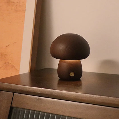 LED Mushroom Night Light - Wooden Bedside Table Lamp With Touch Switch, Adjustable Brightness - ZOOMNSTORE