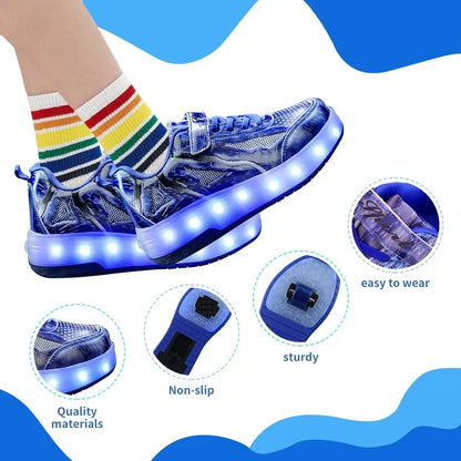 LED Roller Skates - Rechargeable Wheeled Sports Shoes with Lights & Massage Feature - ZOOMNSTORE
