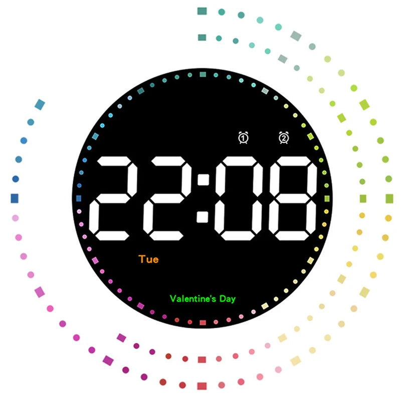 LED Wall Clock with Remote Control - Dual Alarms Calendar  Temperature Display Adjustable Brightness for Home Decor - ZOOMNSTORE