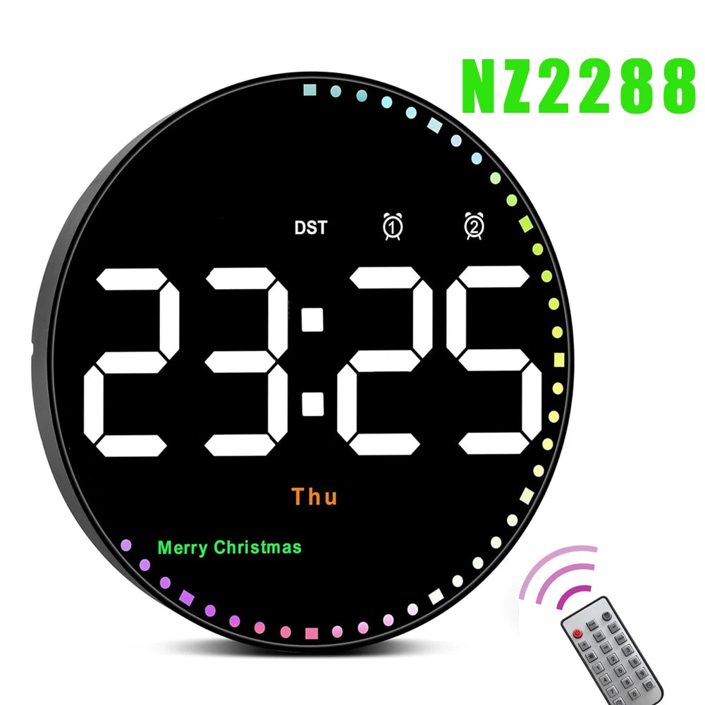 LED Wall Clock with Remote Control - Dual Alarms Calendar  Temperature Display Adjustable Brightness for Home Decor - ZOOMNSTORE