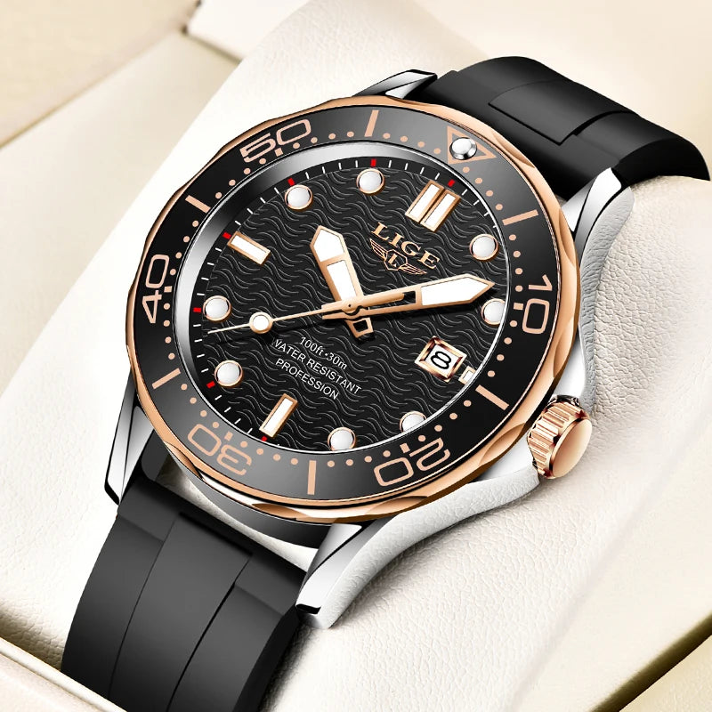 LIGE 2025 Luxury Mens Dive Watch - Waterproof Sport Watch with Date  Box - ZOOMNSTORE