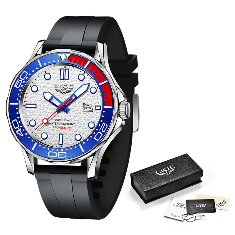 LIGE 2025 Luxury Mens Dive Watch - Waterproof Sport Watch with Date  Box - ZOOMNSTORE