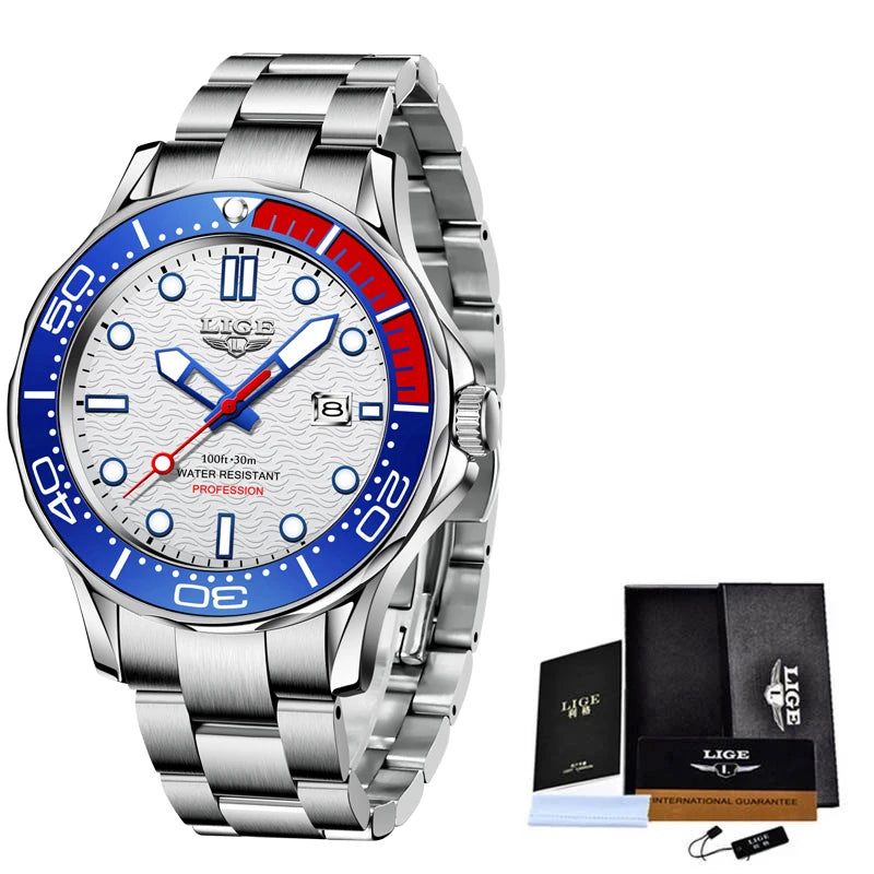 LIGE 2025 Luxury Mens Dive Watch - Waterproof Sport Watch with Date  Box - ZOOMNSTORE