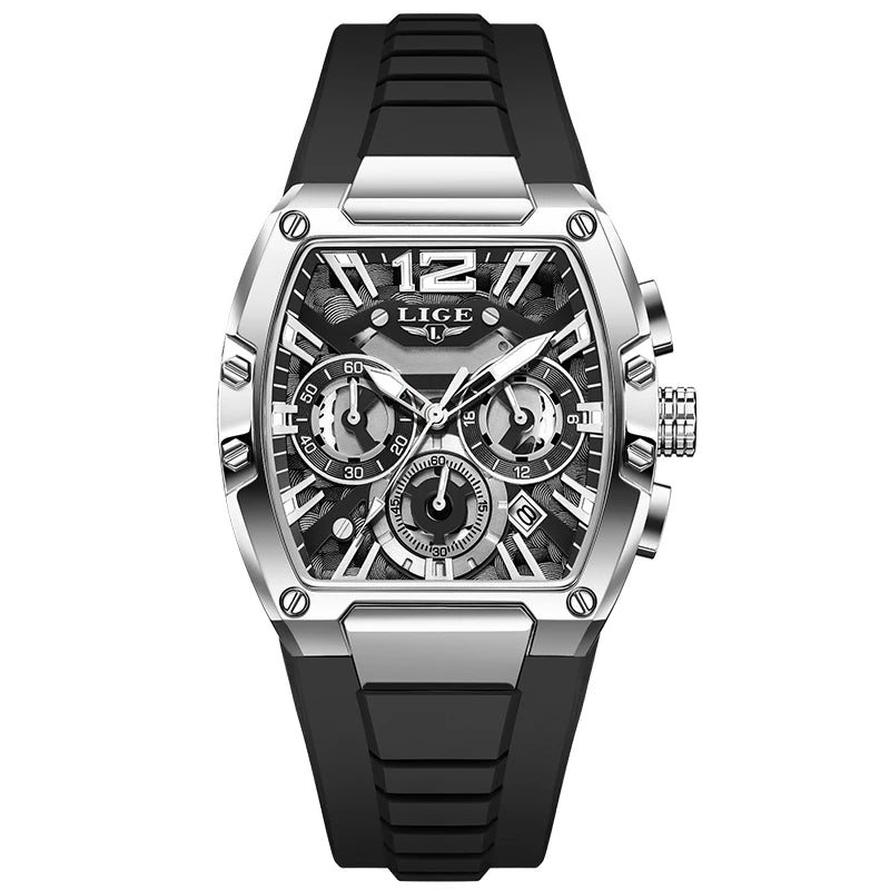 LIGE Mens Quartz Watch - Waterproof Silicone Sport Watch with Calendar and Luminous Features - ZOOMNSTORE