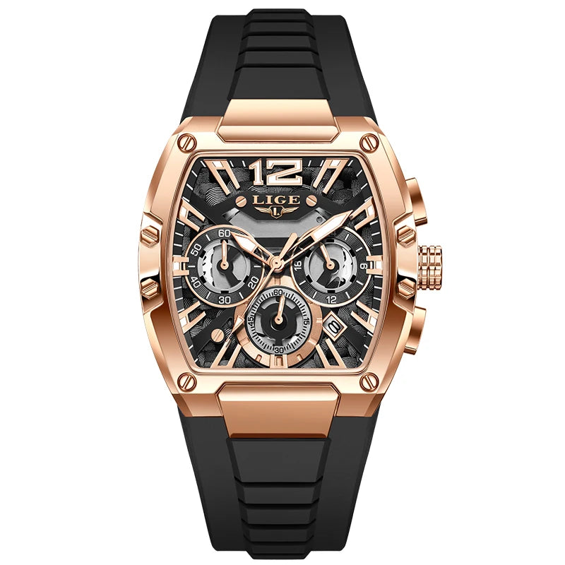 LIGE Mens Quartz Watch - Waterproof Silicone Sport Watch with Calendar and Luminous Features - ZOOMNSTORE