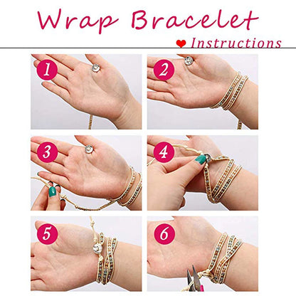 Natural Labradorite Wrap Bracelet - Handmade Grey Wax Rope  Stainless Steel Adjustable Boho Jewelry - ZOOMNSTORE