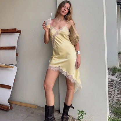 Two-Tone Lace Asymmetric Dress - Womens SpringSummer Fashion - ZOOMNSTORE