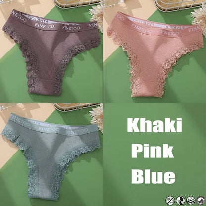 Lace Cotton Brazilian Panties Set - Womens Sexy G-String Thongs Plus Size M-2XL 3PCS - ZOOMNSTORE