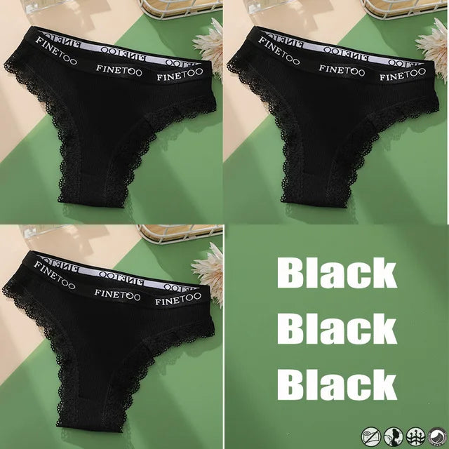 Lace Cotton Brazilian Panties Set - Womens Sexy G-String Thongs Plus Size M-2XL 3PCS - ZOOMNSTORE