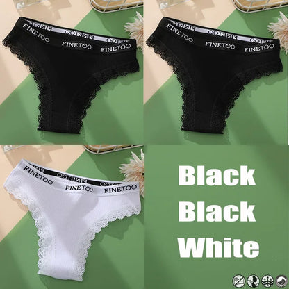 Lace Cotton Brazilian Panties Set - Womens Sexy G-String Thongs Plus Size M-2XL 3PCS - ZOOMNSTORE