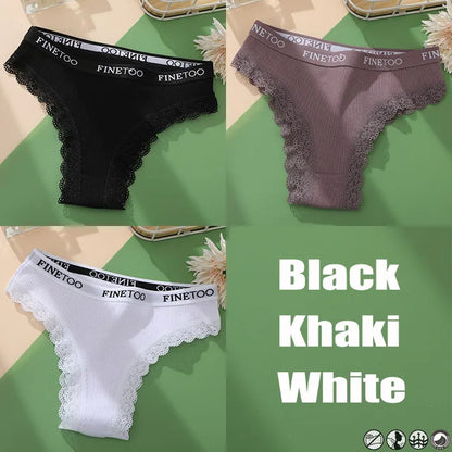 Lace Cotton Brazilian Panties Set - Womens Sexy G-String Thongs Plus Size M-2XL 3PCS - ZOOMNSTORE