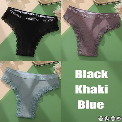 Lace Cotton Brazilian Panties Set - Womens Sexy G-String Thongs Plus Size M-2XL 3PCS - ZOOMNSTORE