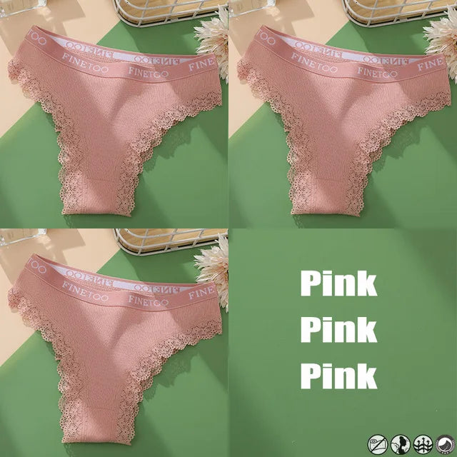 Lace Cotton Brazilian Panties Set - Womens Sexy G-String Thongs Plus Size M-2XL 3PCS - ZOOMNSTORE