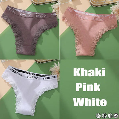 Lace Cotton Brazilian Panties Set - Womens Sexy G-String Thongs Plus Size M-2XL 3PCS - ZOOMNSTORE
