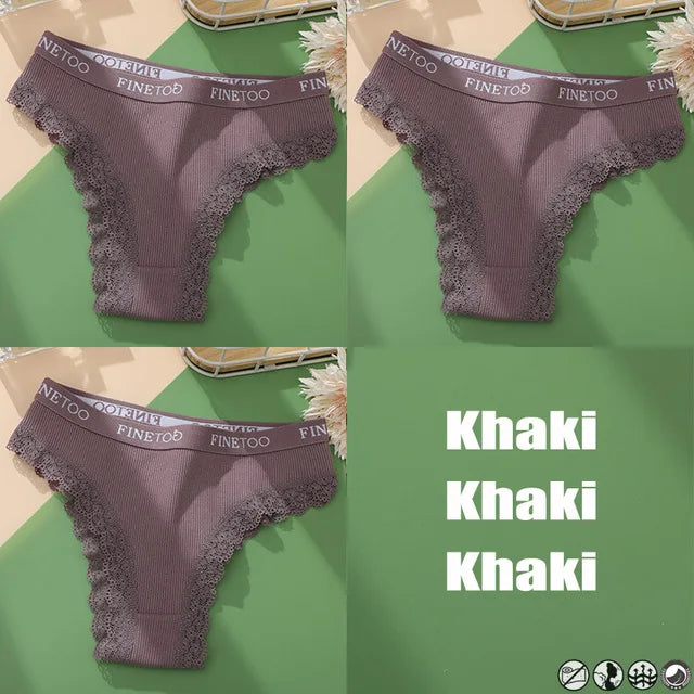 Lace Cotton Brazilian Panties Set - Womens Sexy G-String Thongs Plus Size M-2XL 3PCS - ZOOMNSTORE