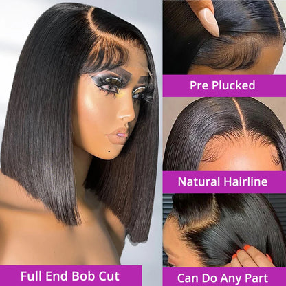 Lace Frontal Wigs - 250% Density HD Lace Front Pre Cut Bob Wigs Silky Straight - ZOOMNSTORE