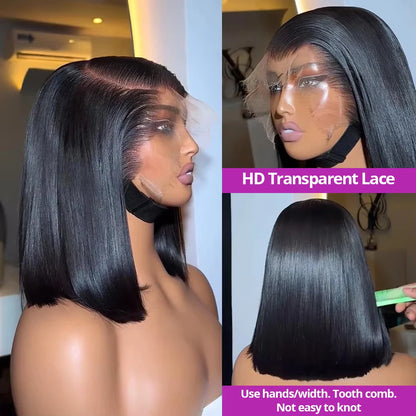 Lace Frontal Wigs - 250% Density HD Lace Front Pre Cut Bob Wigs Silky Straight - ZOOMNSTORE