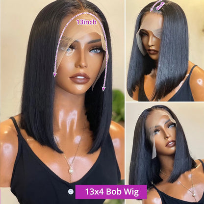 Lace Frontal Wigs - 250% Density HD Lace Front Pre Cut Bob Wigs Silky Straight - ZOOMNSTORE