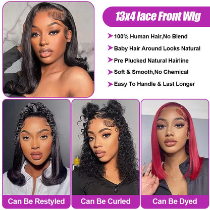 Lace Frontal Wigs - 250% Density HD Lace Front Pre Cut Bob Wigs Silky Straight - ZOOMNSTORE