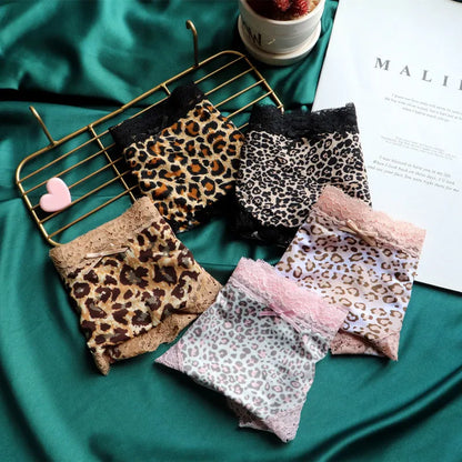 Lace Leopard Print Briefs - Sexy Low-Rise Womens Panties with Cotton Crotch - ZOOMNSTORE