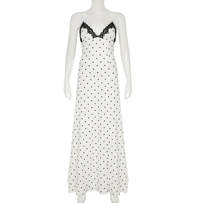 Lace Maxi Dress - Women's Party Dress With V-Neck Patchwork & Slim Spaghetti Straps - ZOOMNSTORE