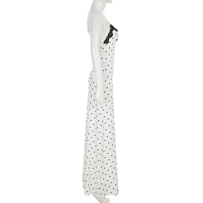 Lace Maxi Dress - Women's Party Dress With V-Neck Patchwork & Slim Spaghetti Straps - ZOOMNSTORE