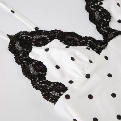 Lace Maxi Dress - Women's Party Dress With V-Neck Patchwork & Slim Spaghetti Straps - ZOOMNSTORE
