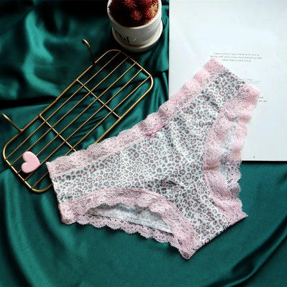 Lace Leopard Print Briefs - Sexy Low-Rise Womens Panties with Cotton Crotch - ZOOMNSTORE