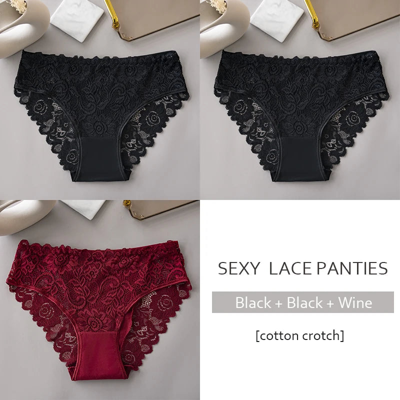 Luxury Floral Lace Panties Set - Sexy Hollow Briefs for Women - ZOOMNSTORE