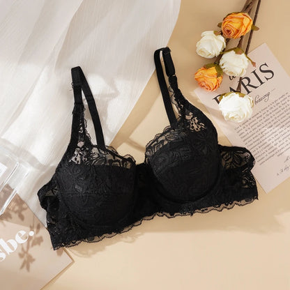 Lace Push Up Bra - Plus Size Padded Bralette With Embroidered Lace & Breathable Underwire - ZOOMNSTORE